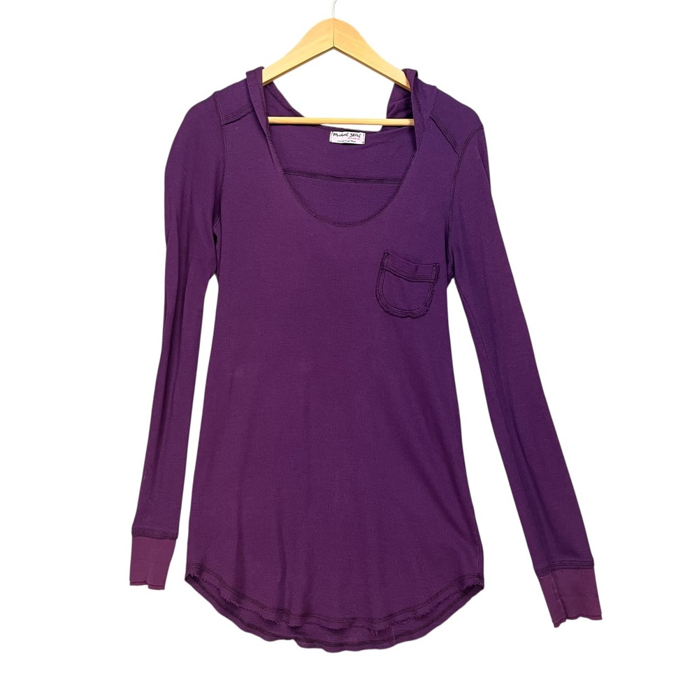 Michael Stars Y2K Purple Waffle Knit Thermal Hooded Long‎ Sleeve Top OSFM